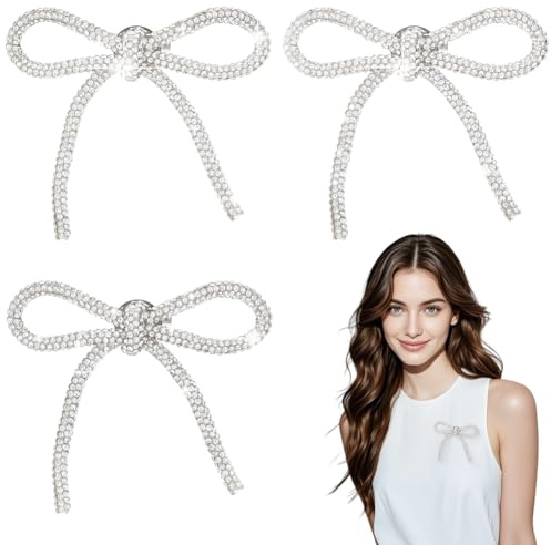 CRASPIRE 3 Broche Lazo Plateado Diamantes Imitación Cris Estilo Coqueto Poliéster Decorativo Joyería Manualidades Bodas Fiestas Vestidos Ropa Trajes Mochilas Manualidades