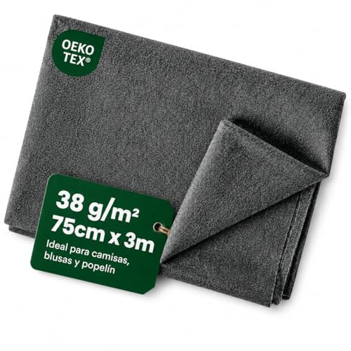 Entretela Termoadhesiva LIGERA 75 cm x 3 Metros 38 g/m² - No Tejida para Planchar – Tela Entretela Ideal Camisas, Blusas, Tejidos Ligeros, Costura y Manualidades (Gris Antracita)