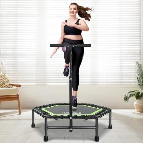 ONETWOFIT Trampoline gonflable de 114,3 cm pour adultes avec barre de poignée, mini trampoline intérieur exercice fitness élastique rebond extérieur pour salle de sport et maison