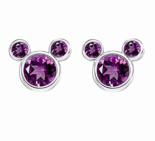 findout Damen Sterling Silber Kubikzircon Amethyst weiß rosa Kristall Mickey Mouse Ohrringe, für Mädchen Kinder. (f1758) (Purple)