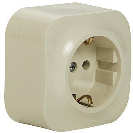 LEGRAND, Aufputz-Steckdose (1-fach), Aufputzdose, 2-polig mit Schutzkontakt zur Montage auf der Wand (Keller, Garage, Werkstatt), 16A/250V, Schutzart IP20, Schlagfestigkeit IK04, Mandelweiß, 782441