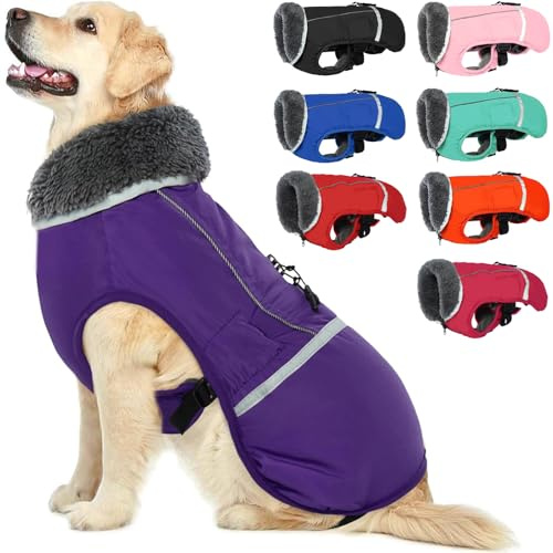QBLEEV Manteau d'hiver avec Doublure épaisse en Polaire, Chaud, étanche et réfléchissant, col roulé, pour Chiens de Petite, Moyenne et Grande Tailles, Taille M