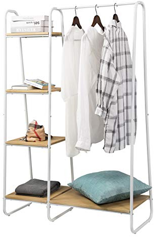 eSituro Kleiderständer, Garderobenständer mit Kleiderstange, 4 Ablagen und Schuhablage, offener Kleiderschrank für Schlafzimmer, Flur, Wohnzimmer, 102 x 40 x 150 cm