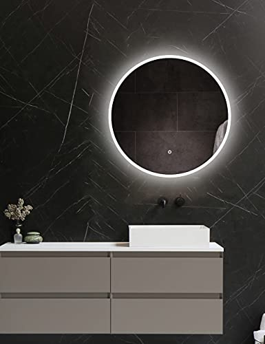 ApeJoy 60cm Badspiegel mit Beleuchtung Rund, Badezimmer Runder Spiegel mit Licht und mit Touch-Schalter, Memory Funktion, LED Licht Weschel 2700-6500K Warmweiß-Kaltweiß-Neutral [Energieklasse F]
