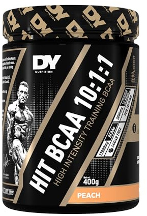 DY Nutrition HIT BCAA 10:1:1 (Peach) with L-Citrulline Malate, Beta Alanine + 12g of Branch Chain Amino Acids 400g Powder, 20 Servings - Optimal Pump & Performance | Non Stim Pre & Intra Workout