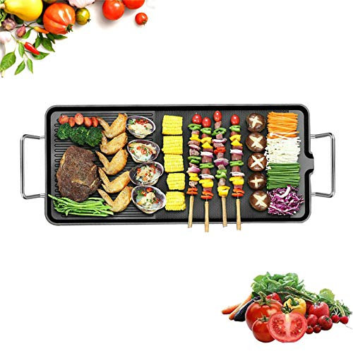 Table Top Teppanyaki Grill Indoor Barbecue Electric Grill Griddle w/Separate Adjustable Temperature Controller, High Power 1500W BBQ Grill for Cooking/Roasting Meats, Fishes, Seafood, Vegetables