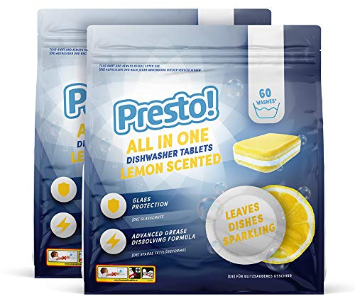 Amazon Brand - Presto! All in One Dishwasher Tablets, Lemon Scent, 120 Count (2 Packs of 60)