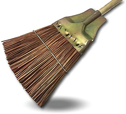 Balai tolé | Fibres en Piassava | Monture tole bichromatée Douille Ø 27 mm | Manche Bois 130 cm | Balayage extérieur | Terrasse dallage Garage | Idéal Feuilles et résidus | Kibros 711PAM