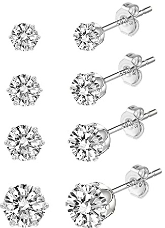 ALEXCRAFT Orecchini Donna Argento 925 4 Paia Orecchini Punto Luce Argento 925 Orecchini Argento Punto Luce Di Vari Diametri 3mm 4mm 5mm 6mm Ipoallergenico