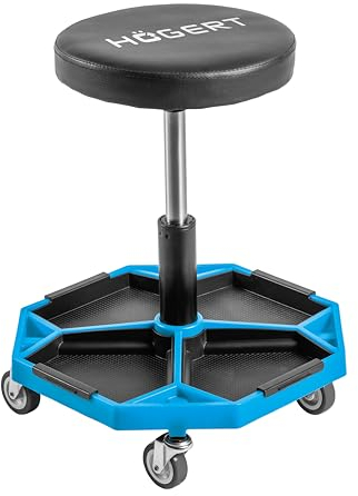 Högert Technik - Werkstatthocker Verstellbarer, Teleskopischer Werkstattsitz, Höhenverstellung, Robuste Konstruktion, maximale Belastung: 140 kg, Rollhocker für die Werkstatt