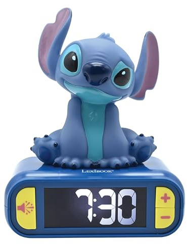 LEXiBOOK, Disney Stitch, Stitch Nightlight Alarm Clock, Sounds and Melodies, LCD Backlit Screen, Luminous, Snooze, Blue, RL800D