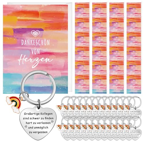 Tenare 25er Set Abschiedsgeschenk für Kollegen inklusive Schlüsselanhänger für Kollegen Dankeskarten und Weiße Umschläge, Dankeschön Geschenk für Jobwechsel Ruhestand Mitarbeiter Arbeitskollegen