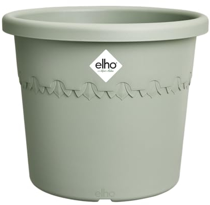 Elho Algarve Cilindro Wheels 58cm - Grand Pot de Fleurs Extérieur - Jardinières - Plastique 100% recyclé - Ø 58.2 x H 48.8 cm - Vert/Vert Thym