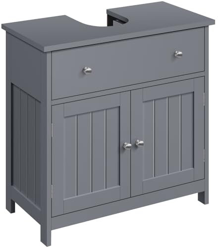 Yaheetech Meuble sous Lavabo Salle de Bain, Armoire de Rangement sous Vasque, avec 1 Tiroir et 2 Portes, en MDF, Anti-humidité, Meuble de Rangement Toilette, 60 × 30 × 60 cm Gris Foncé