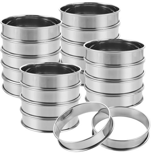 VIDETOL 20 Stück Edelstahl Pancake Form, 10,5 x 2.5 cm Tortenring Dessertringe, Backringe Crumpet Rings, Runde Muffinringe für Kochen Backen