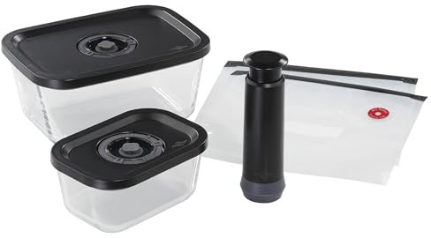 Küchenprofi EasyFresh Juego de vacío | 5 piezas | 1 x bomba de vacío manual, 1 x lata de vacío S y L, 2 x bolsas de vacío de 22 x 21 cm | vidrio de borosilicato, plástico de alta calidad | preparación