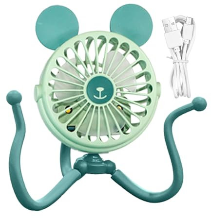 Dyeulget Ventilador de pulpo para cochecito, diseño de pulpo, trípode flexible con clip, ventilador silencioso portátil para carrito eléctrico, ventilador de refrigeración personal de mano
