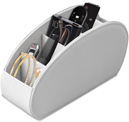 WIYETY Organizzatore da tavolo moderno e minimalista bianco con 5 tasche, in pelle PU, telecomandi, cancelleria, quaderni, penne