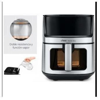 Ufesa Heron Max, Air Fryer Doble Resistencia, Función Vapor, Freidora Aire 8 Litros, Tecnología Air Pulse Ultra 360ºC, 2000 W