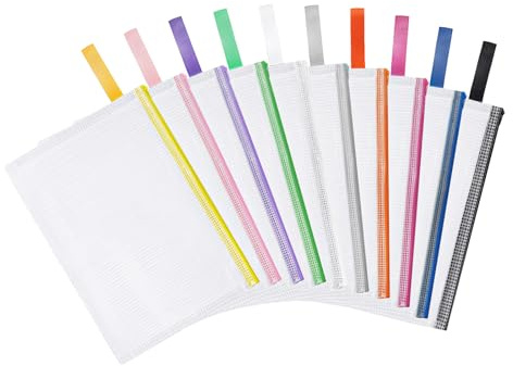 OFFCUP Bolsa de Archivo de Cremallera, 10PCS A3 Bolsa de Documentos, Malla Bolsa de Archivo Bolsas de Cremallera de Almacenamiento para Cosméticos Suministros de Oficina Accesorios (Cremallera Colore)