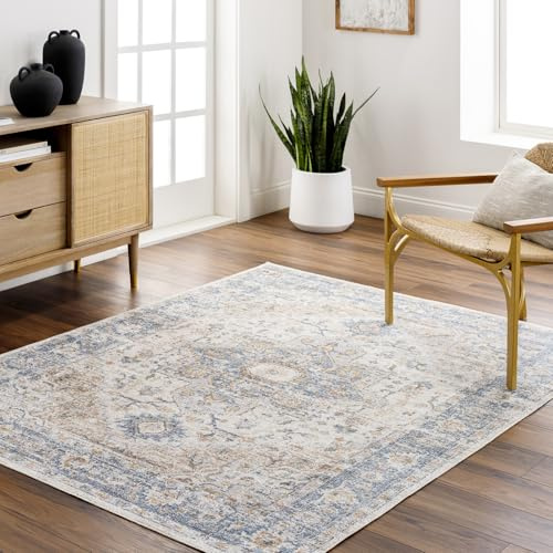 Livabliss Perth Machine Washable Rug - Vintage Area Rugs Living Room, Large Rug 80x220 cm - Traditional Boho Rug Style, Dining Room, Kitchen, Outdoor, Hallway - Brown, Grey and Blue Rug