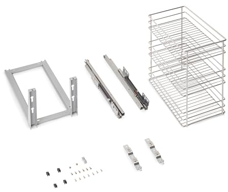 Emuca - Chariot Coulissant Supra, Fixation inférieure, Fermeture amortie, pour modules de Cuisine de 300mm, Acier, chromé