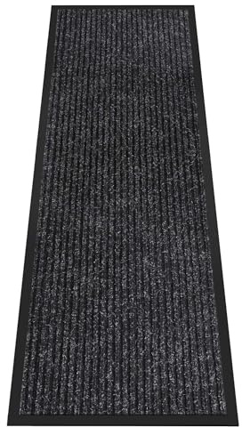 HOMEK Fussmatte für Haustür innen und außen, 60 x 180 cm Schmutzfangmatte für Eingangsbereiche, rutschfeste Rückseite, super saugfähig Türmatte, Fußmatte für Haus, Büro und Eingänge, Schwarz