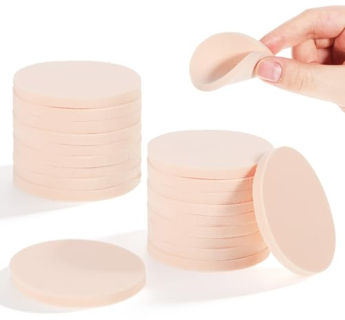 SHENLIU 20 Stück Runde Gesichtsschwämme, Flache Puderquaste Schwamm Glatter Make up Schwamm Unisex Kosmetik Schwämmchen für Flüssige Grundierung Foundation Puder Applikatoren (Beige)
