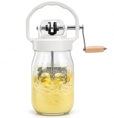 Denash Zangola per Burro, Macchina per Burro Manuale a Manovella da 1500 Ml con Barattolo di Vetro per Uso Alimentare, Sifone per Panna Al Latte Multifunzionale Fatto in Casa per