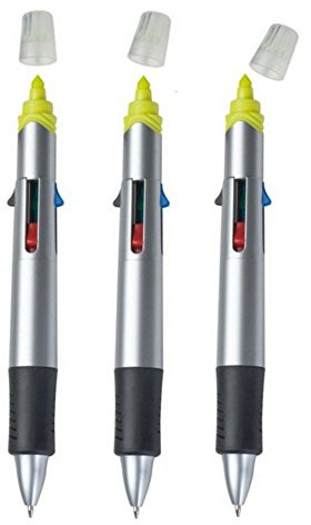 noTrash2003 Vier-Farb-Druckkugelschreiber mit vier Farben und Textmarker im 3er Pack