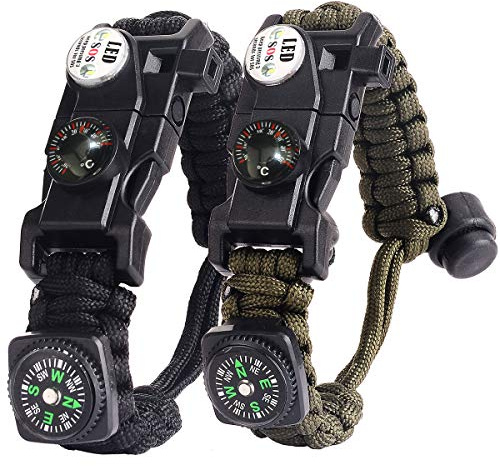 AuRiver Pulsera Paracord Supervivencia España, Camuflaje Supervivencia Pulsera con Flint + Brújula + Termómetro + Silbato, para Caminatas en Canchas de Camping u Otras Actividades al Aire Libre