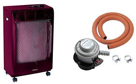 Campingaz Estufa de Gas CR 5000 Thermo Burdeos, Estufa Portátil con Ruedas, Estufa Catalitica con Ignición Piezoeléctrica + Campingaz Kit Regulador 30 Gr (Con Válvula De Seguridad)