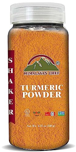 Himalayan Chef Organic Turmeric Powder, 6.34 oz Premium Quality Root Powder with Curcumin, Gluten Free & Non-GMO Verified - Plastic Shaker