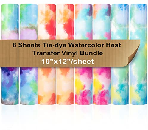 VINYL FROG Tie-Dye Plotterfolie Textil Vinylfolie Plotter 30.5 cm*25.4 cm Flexfolie Plotter Textil Heat Regenbogen Transfer Vinyl HTV für DIY T-Shirt, Stoffe