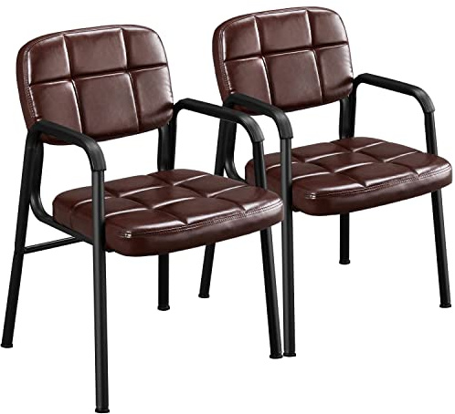 Yaheetech 2PCS Guest Waiting Reception Chair Office Meeting Conference Chair With Upholstered Cushion and Padded Armrest for Office Home Conference Room, Brown