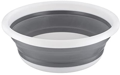HOMESHOPA Collapsible Washing Up Bowl, Grey 5 Litre Round Folding Wash Basin, Multipurpose Portable Washing Basket, Silicone Bucket for Kitchen Outdoor Travel Camping Hiking Caravan Water Carrier