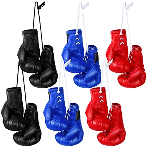Mini-Boxhandschuhe, Miniatur-Boxhandschuhe, Boxzubehör, Geschenke, Urlaub, Ornament, hängende Dekoration für Auto (5,6 cm, schwarz, blau, rot), 12 Stück