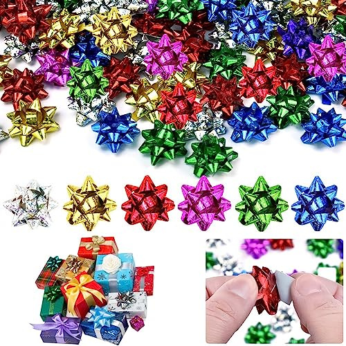 RMENOOR 50PCS Nœuds Cadeaux Colorés 4CM Nœuds pour Emballage Cadeau Nœuds Cadeaux Auto-adhésif Nœuds pour Paquets Cadeaux Autocollants Nœuds à Tirer pour Emballage Cadeau, Mariage, Noël, Déco