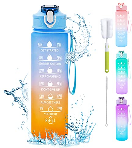 Borraccia 750 ml con Cannuccia, Bottiglia con Marcatura del Tempo, Bottiglia Sportiva a Prova di Perdite Senza BPA per Scuola, Ciclismo, Fitness, Escursionismo (Azzurro)