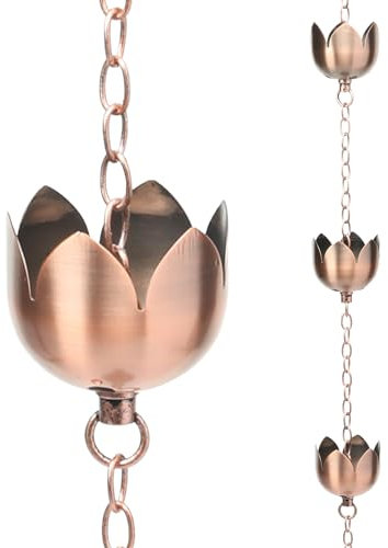 taman 1.6m Rain Chain Set - Copper Gutter Chain - Replace Gutters - Water Diverting - 8 Cups - Rose Gold