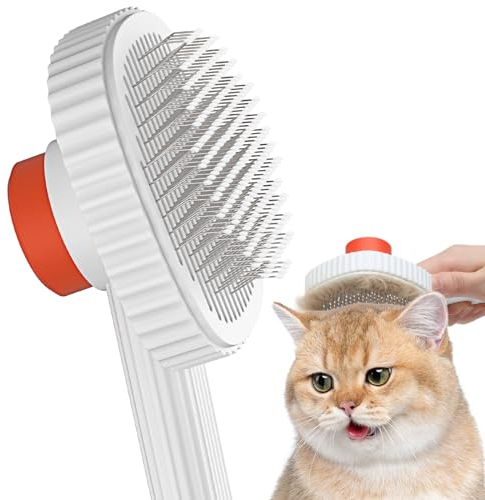 ACE2ACE Katzenbürste, Katzenbürste Langhaar und Katzenbürste kurzhaar, Selbstreinigende Katzenhaarbürste von der Bürste mit Einem Knopf, für Losem Fell, Matten, Weiß