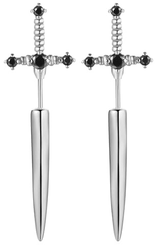 OIDEA Pendientes Espada Gótica Unisex: Aretes Plata Daga Vintage de Circón de Acero Inoxidable 316L para Hombre Mujer Hip Hop Hipoalergénico Antialérgico - Para Uso Diario Regalo
