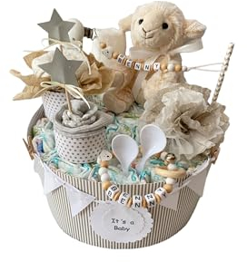 Windeltorte - Kuscheltiere - Geschenk, Babyparty, Geburt, Taufe, Babygeschenk (Beige Boho)