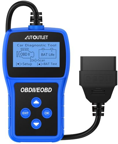 AUTOUTLET OBD2 Diagnosegerät, Auto OBD2 Scanner Codeleser OBD2 EOBD Motor Fehlercodeleser Scanner mit DTC-Definition, 10 Sprachen, Spannungserkennung und -überwachung, KFZ-Fehlercode-Lesegerät(Blau)