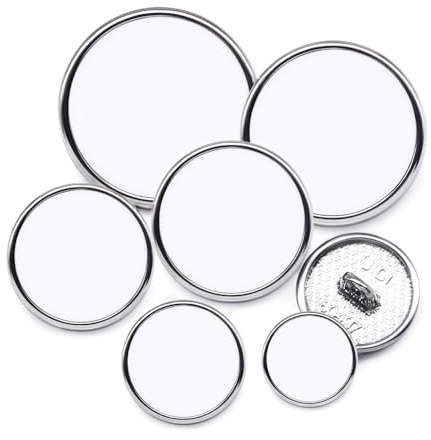 SEMINI 36 Mixed 6 Sizes Metal Button Alloy Shank Round Shaped Sewing Button for Women Men Suit Woolen Coat Shirt Trousers Crafts (Style169 Silver White)