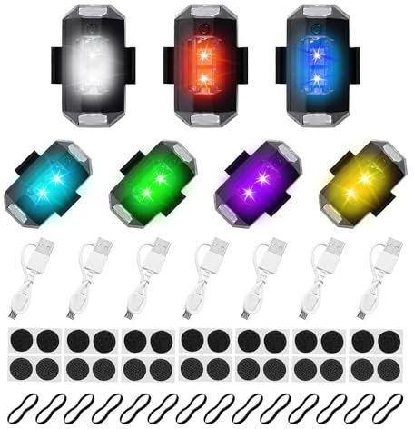 GZGXKJ Strobe Drone Light 7 pezzi Strobe Light LED Anti Collision Lights 7 colori con ricarica USB LED lampeggiante adatto per motociclette auto RC droni