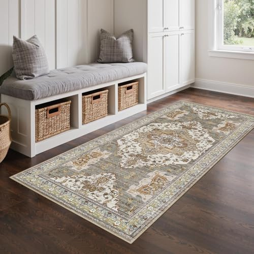 GENIMO Alfombra de pasillo de 80 x 150 cm, antideslizante, lavable a máquina, alfombra bohemia vintage para cocina, salón, guardería, alfombra de interior color rojo ladrillo | decoración del hogar