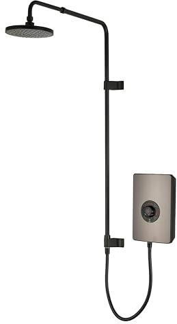 Triton Showers Collections UNIQ® | Shower Electric | 9.5 KW I Pewter I Electrical Showers | with Rainfall Showerhead and Anti Twist Hose | Best Electric Shower Units for Bathrooms