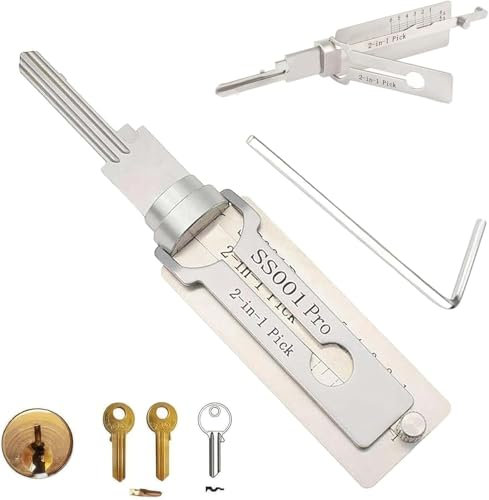 Generic Decodificatore per chiavi master in acciaio inox, kit di grimaldelli, 2 in 1, strumenti per aprire facilmente le porte di accesso, varie forme, SS001-SS002 (SS001 Pro)
