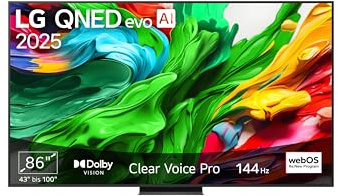 LG 86QNED86A6A TV 86 Zoll (218 cm) 4K QNED evo AI TV (α8 Gen2 4K AI Prozessor, webOS 25, 120Hz (VRR bis zu 144Hz)) [Modelljahr 2025]